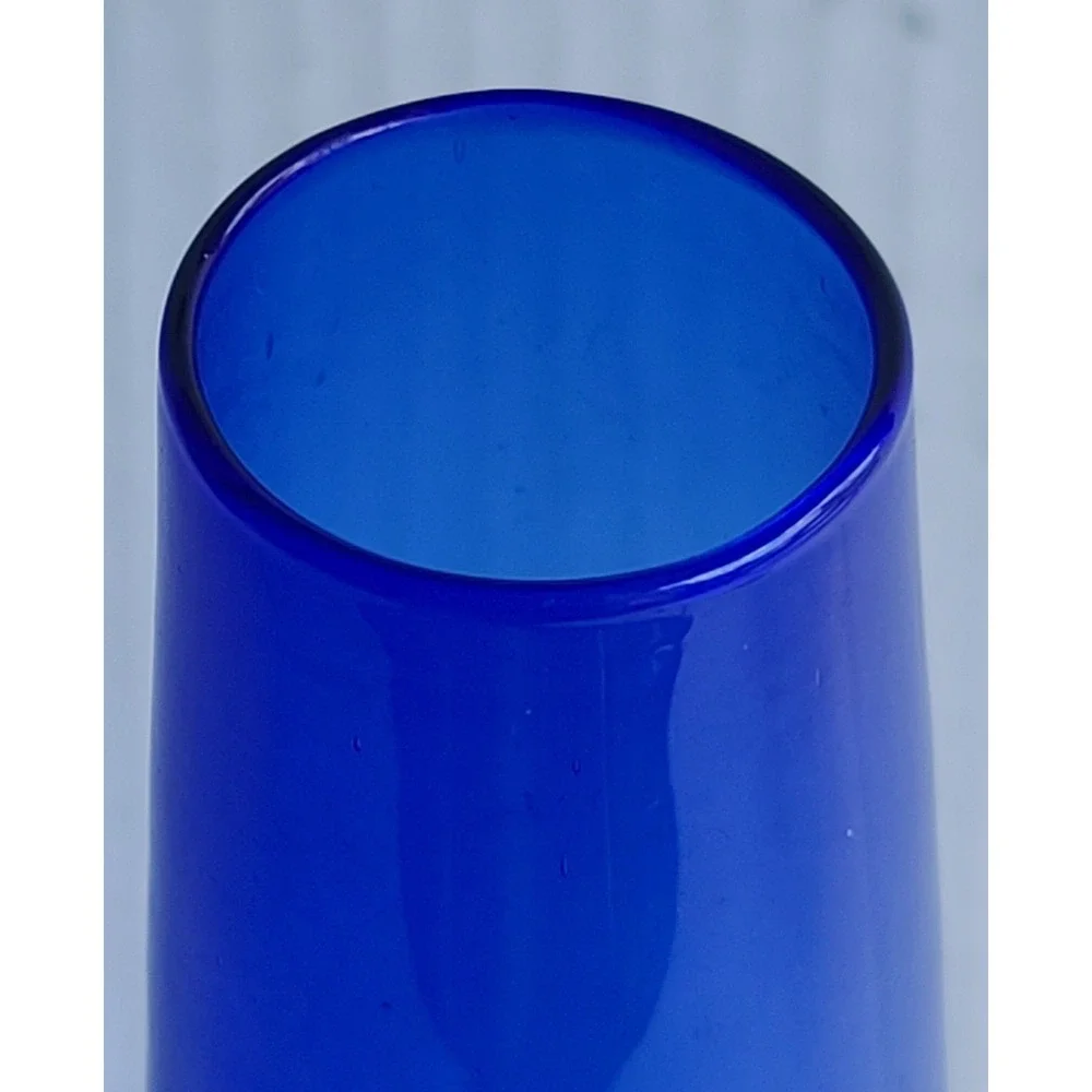 Vintage Empoli Cobalt Blue Champagne Flute‎ Bud Vase Clear Stem Hand Blown MCM